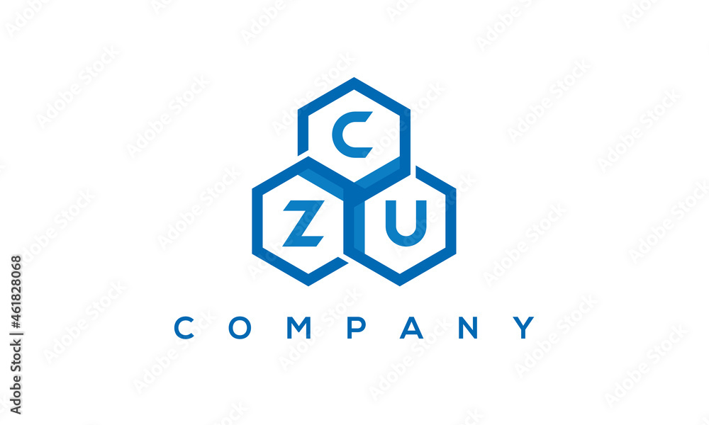 CZU three letters creative polygon hexagon logo - obrazy, fototapety, plakaty 
