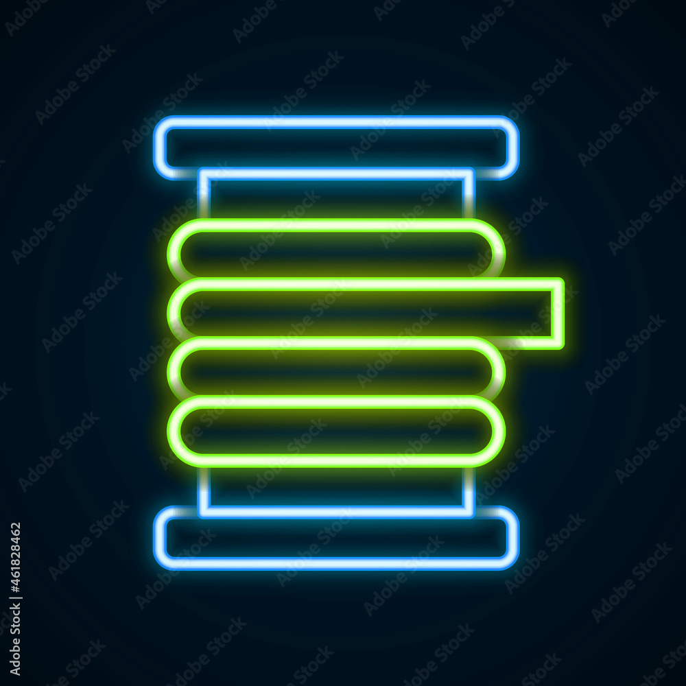 Glowing neon line Wire electric cable on a reel or drum icon isolated on black background. Colorful outline concept. Vector Glowing neon line Wire electric cable on a reel or drum icon isolated on black background. Colorful outline concept. Vector