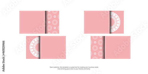 A pink business card with Greek white ornaments for your personality.