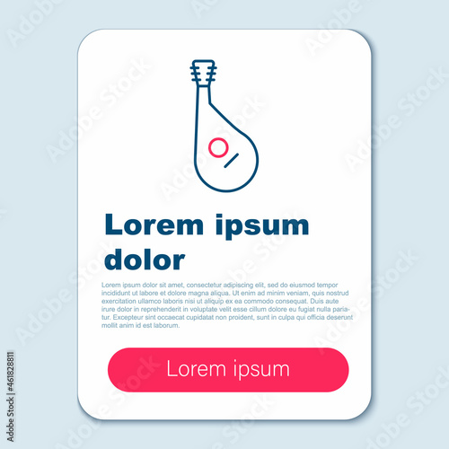 Line Ukrainian traditional musical instrument bandura icon isolated on grey background. Colorful outline concept. Vector