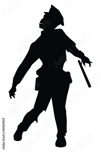 Police zombie silhouette vector on white background, ghost or devil in Halloween day.