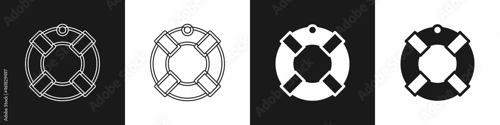 Obraz premium Set Lifebuoy icon isolated on black and white background. Lifebelt symbol. Vector