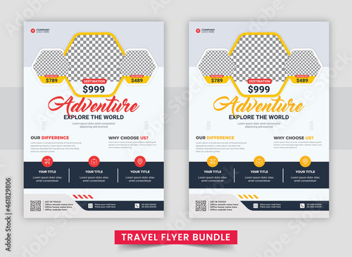 Travel flyer design template. Travel flyer template design with contact and venue details.
