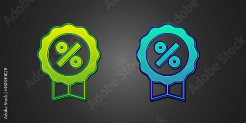 Green and blue Discount percent tag icon isolated on black background. Shopping tag sign. Special offer sign. Discount coupons symbol. Vector