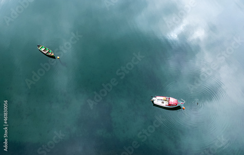 Aerial  drone image of two fishing boats in water