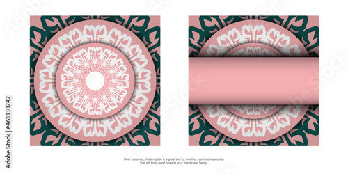 Postcard template in pink color with luxurious white pattern prepared for typography.