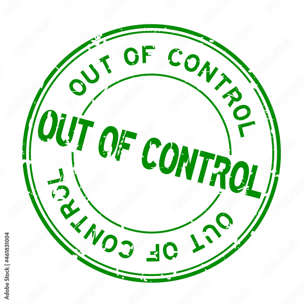 Grunge green out of control word round rubber seal stamp on white background Grunge green out of control word round rubber seal stamp on white background