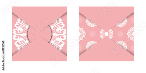 Template Postcard in pink color with vintage white pattern ready for printing.