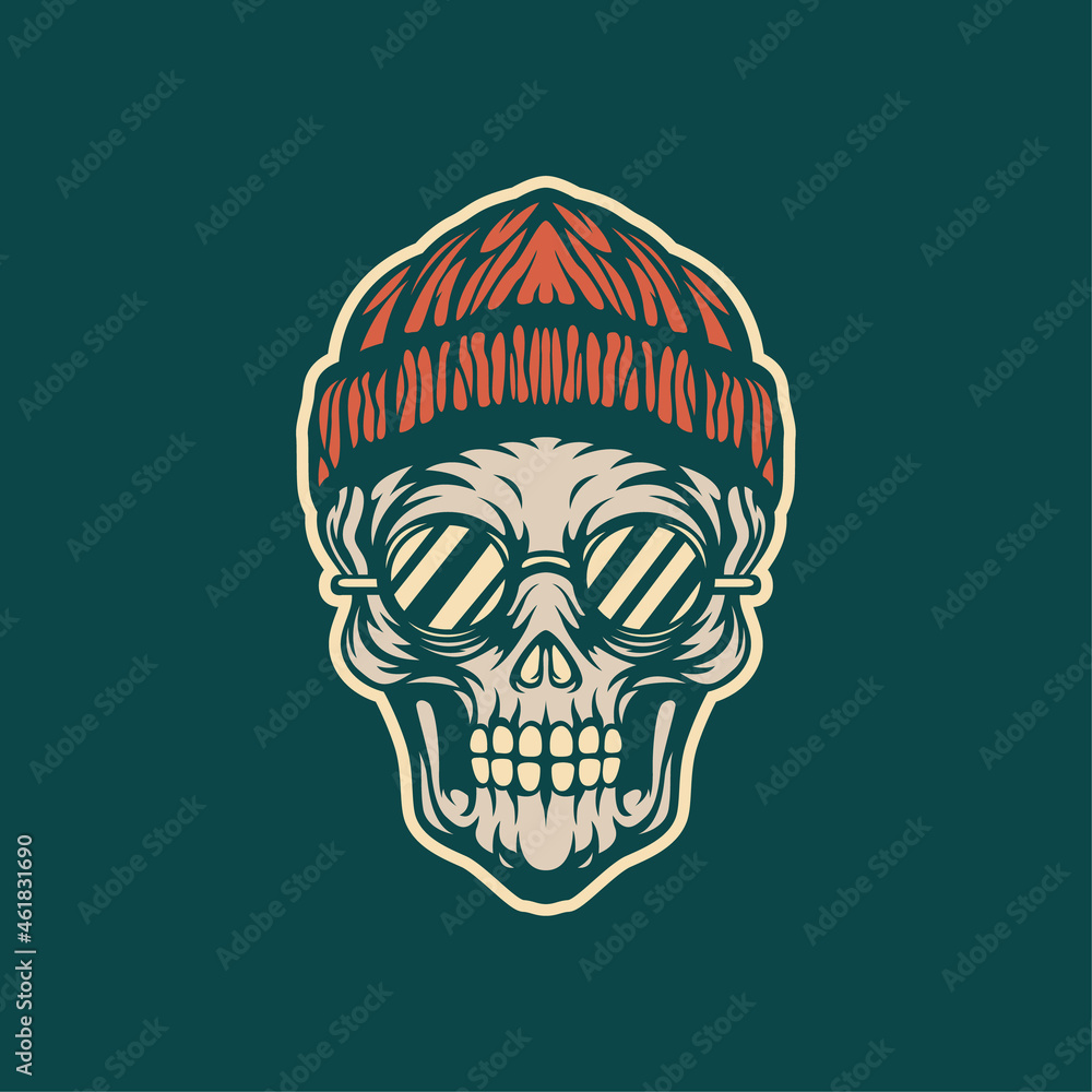 Skull head mascot with beanie hat and round glasses, this cool and funny image is suitable for esports team logos or hip hop communities, also suitable for t-shirt or merchandise designs Skull head mascot with beanie hat and round glasses, this cool and funny image is suitable for esports team logos or hip hop communities, also suitable for t-shirt or merchandise designs