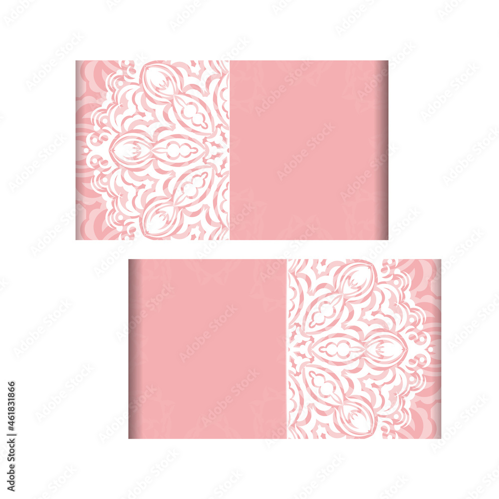 Template Postcard in pink color with abstract white pattern prepared for printing.