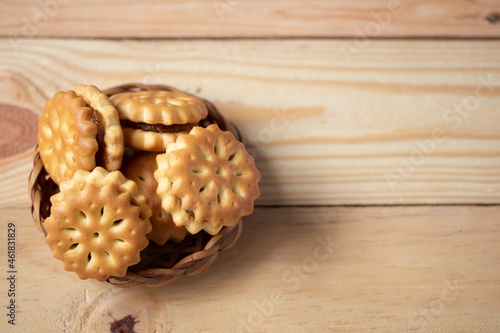 Pineapple cookies on wooden background Thai snack food