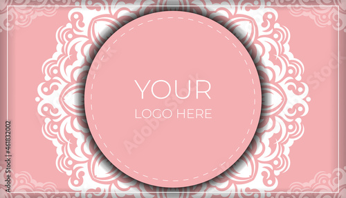 Template Postcard in pink color with abstract white ornament prepared for printing.