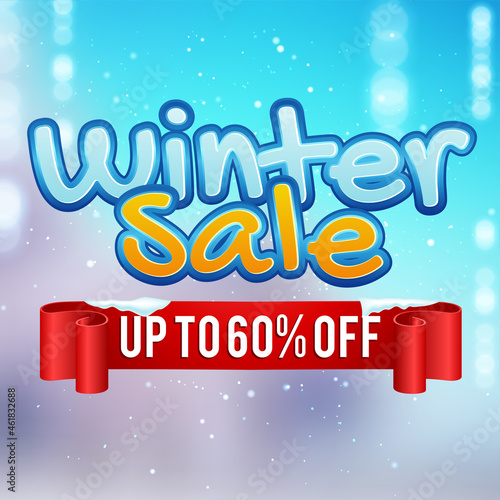 Winter sale vector banner design with white snowflakes elements