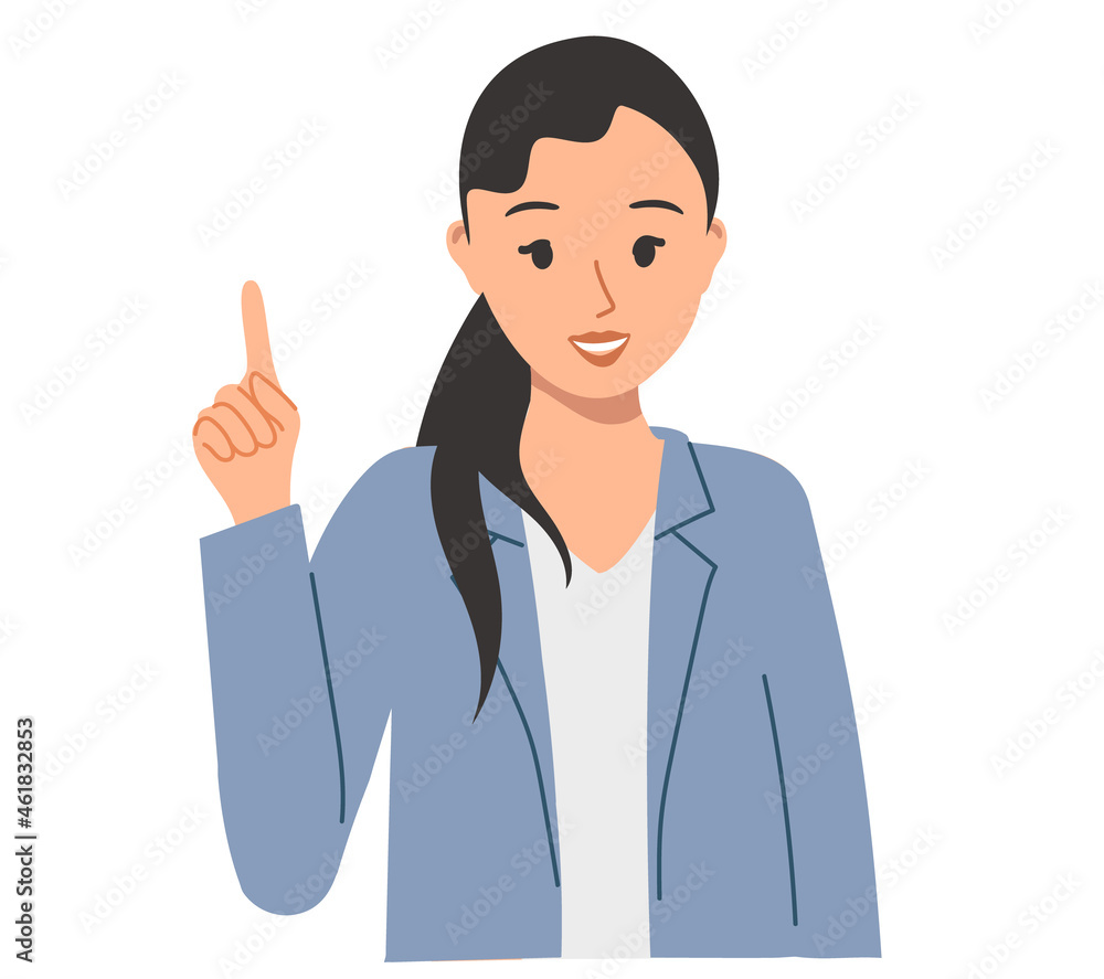 Pretty girl raised her index finger up. Illustration on inspiration and ideas for business, marketing, CEO Pretty girl raised her index finger up. Illustration on inspiration and ideas for business, marketing, CEO