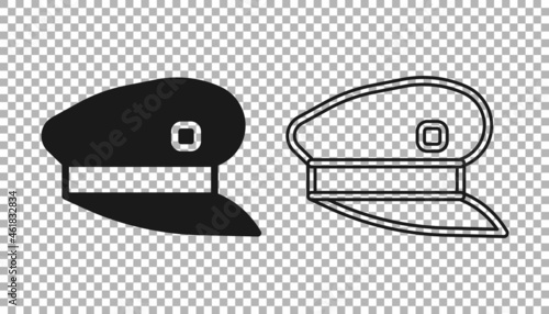 Black Train driver hat icon isolated on transparent background. Vector