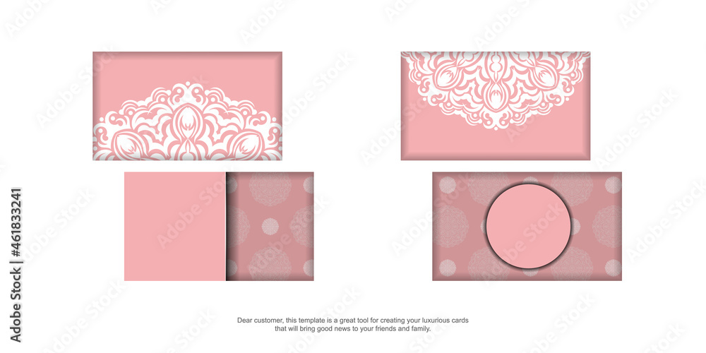 Business card in pink color with abstract white ornament for your brand. Business card in pink color with abstract white ornament for your brand.