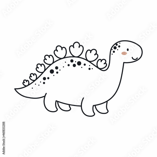 Cute dinosaur in outline sketch style. Funny cartoon dino for kids cards  baby shower  t-shirt  birthday invitation  house interior. Bohemian childish vector illustration.