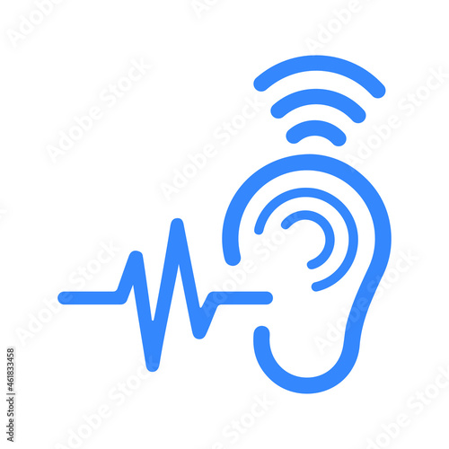 Ear, hear, hearing icon. Blue color design.