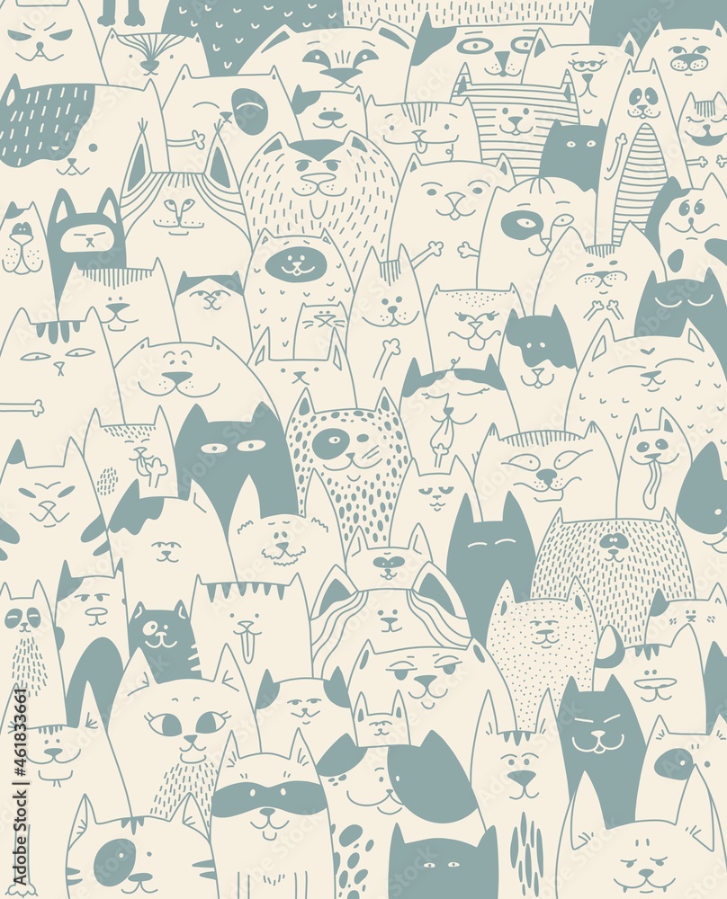 More cats - funny quote design with different cats. Funny kitten poster. Contour illustration with a lot of cartoon cats. life is better with kitten. Cute illustrations of pets.