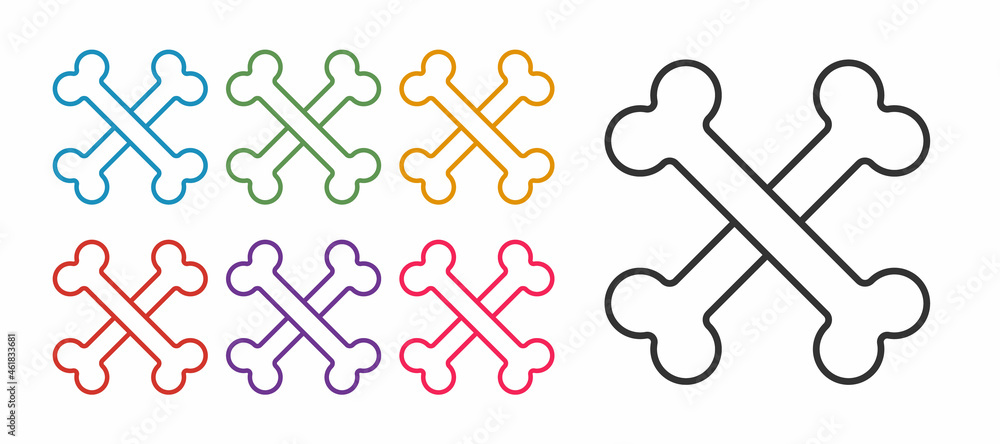 Set line Crossed bones icon isolated on white background. Pets food symbol. Happy Halloween party. Set icons colorful. Vector Set line Crossed bones icon isolated on white background. Pets food symbol. Happy Halloween party. Set icons colorful. Vector