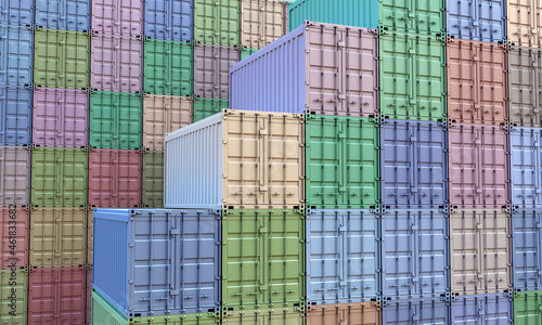 Many shipping containers of different colors