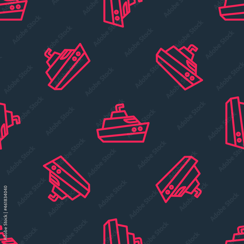 Red line Speedboat icon isolated seamless pattern on black background. Vector