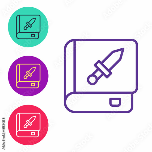 Set line Book about weapon icon isolated on white background. Small firearm. Weapon catalog. Set icons colorful. Vector