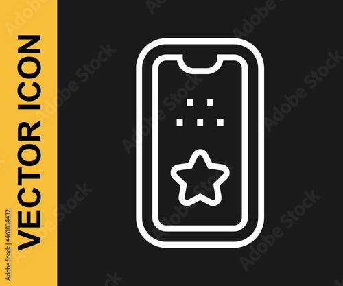 White line Taxi mobile app icon isolated on black background. Mobile application taxi. Vector
