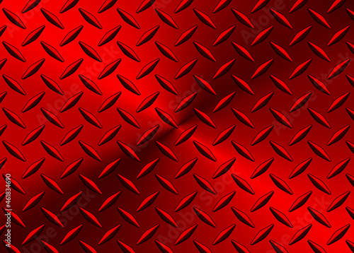 Red polished steel texture background, shiny radial chrome metallic gradient with diamond plate texture, vector lustrous metal design.
