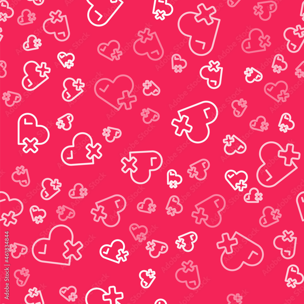 White line Heart rate icon isolated seamless pattern on red background. Heartbeat sign. Heart pulse icon. Cardiogram icon. Vector White line Heart rate icon isolated seamless pattern on red background. Heartbeat sign. Heart pulse icon. Cardiogram icon. Vector