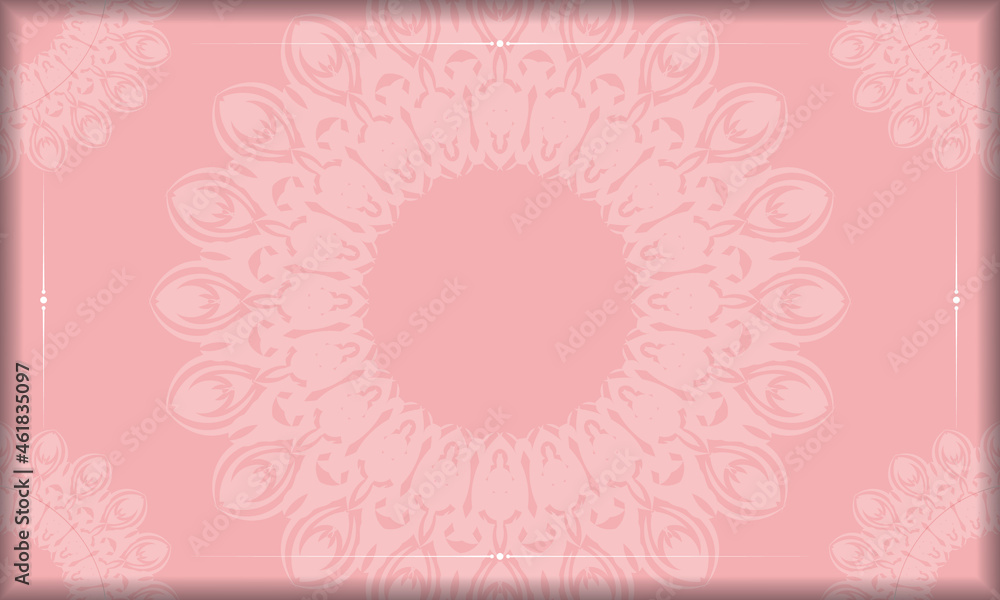 Pink color banner template with greek white ornament for design under your text
