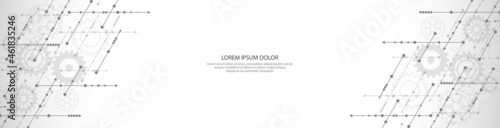 Website header or banner design template. Abstract technology background with arrows and lines