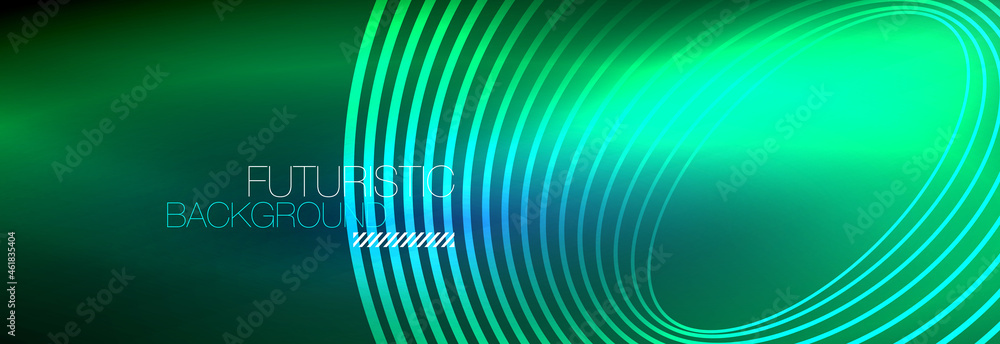 Dark abstract background with glowing neon circles. Trendy layout template for business or technology presentation, internet poster or web brochure cover, wallpaper Dark abstract background with glowing neon circles. Trendy layout template for business or technology presentation, internet poster or web brochure cover, wallpaper