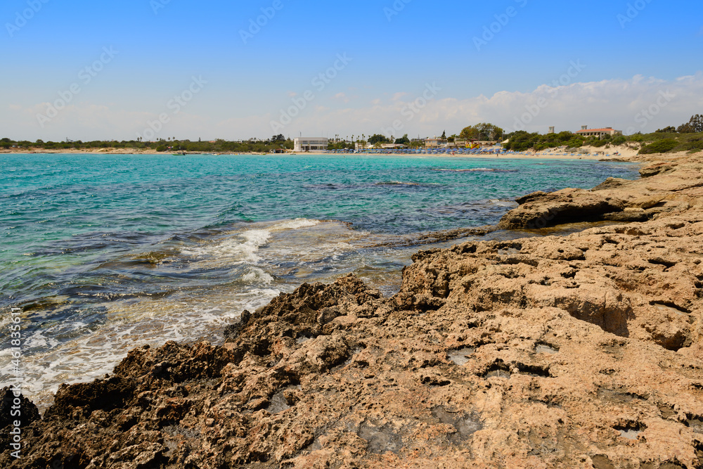 The Mediterranean coast on the island of Cyprus with tourist destinations