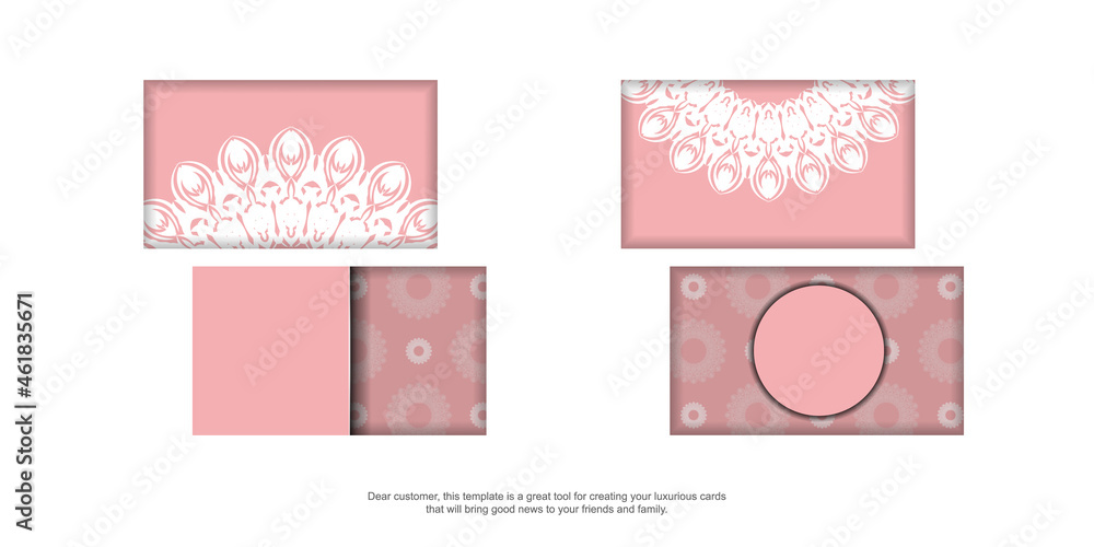 Business card template in pink with a luxurious white pattern for your contacts.