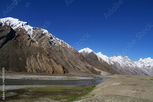 Suru Valley by the Suru River and  Nun Kun in Kargil District Ladakh India photo