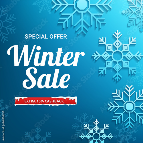 Winter sale poster design template or Background