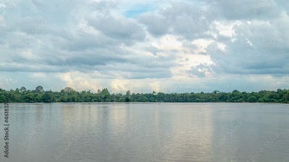 Beautiful landscape of Mahakam Ulu, tropical rainforest on the banks of Mahakam river
