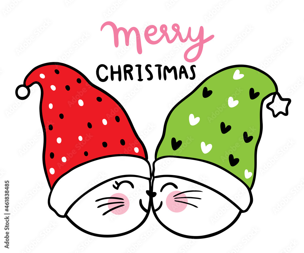 Cartoon cute Christmas and new year cats kissing vector. Cartoon cute Christmas and new year cats kissing vector.