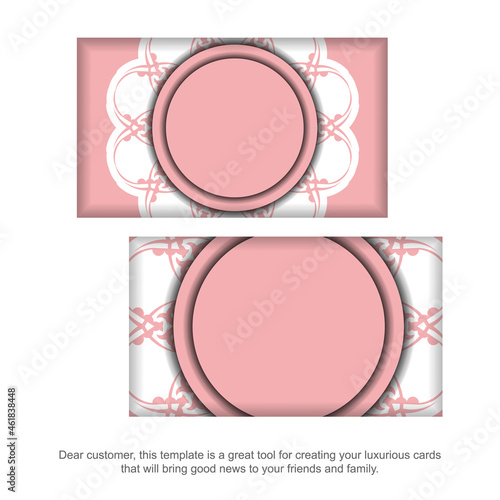 Pink color business card template with vintage white pattern for your personality.