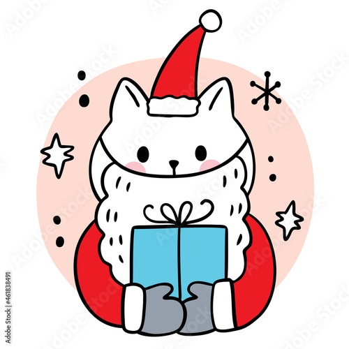 Cartoon cute Christmas and new year Santa cat and presents vector.