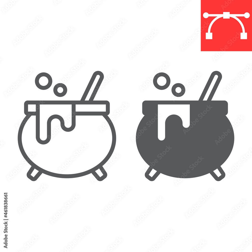 Witch cauldron line and glyph icon, holiday and halloween, witch pot vector icon, vector graphics, editable stroke outline sign, eps 10. Witch cauldron line and glyph icon, holiday and halloween, witch pot vector icon, vector graphics, editable stroke outline sign, eps 10.