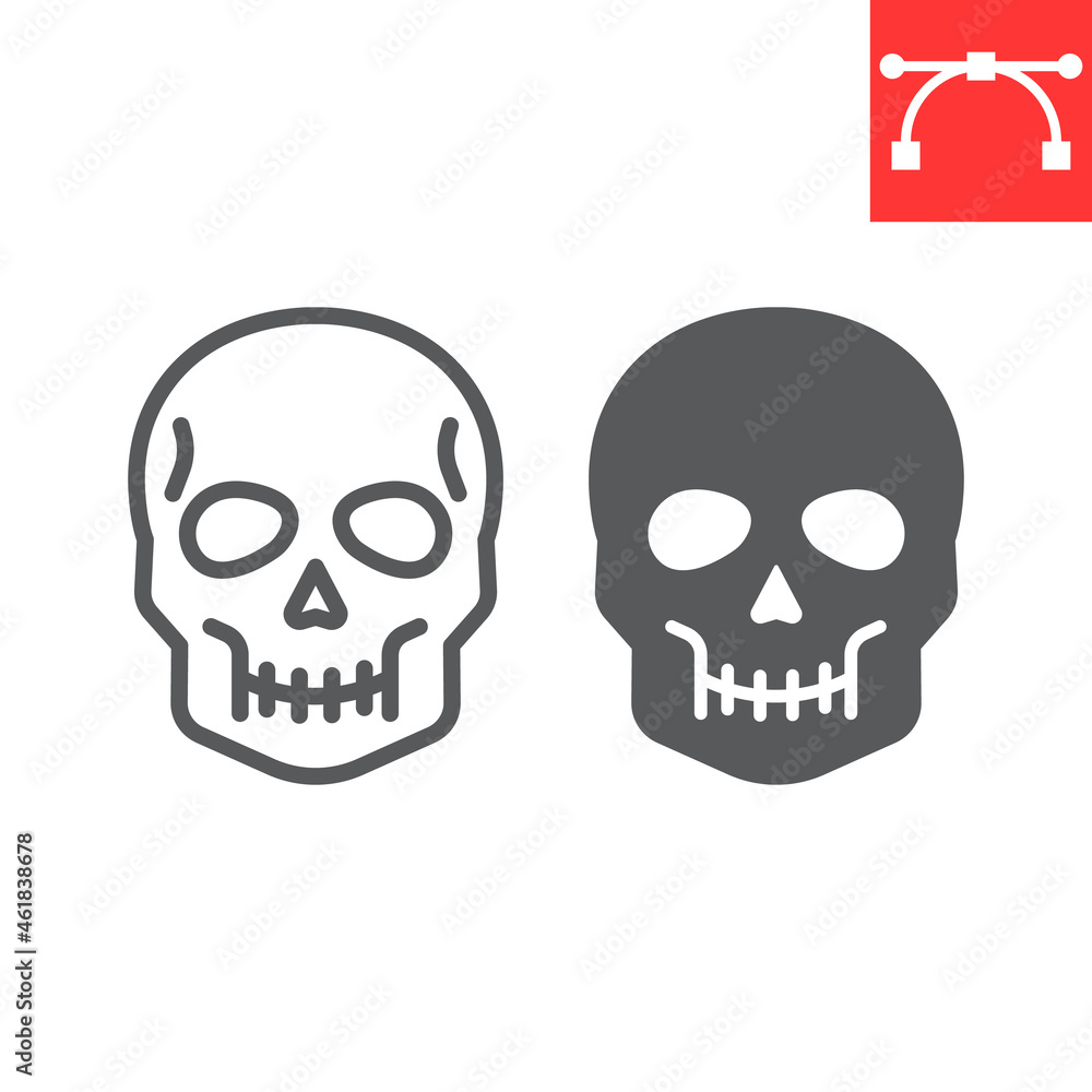 Fototapeta premium Skull line and glyph icon, holiday and halloween, human skull vector icon, vector graphics, editable stroke outline sign, eps 10.