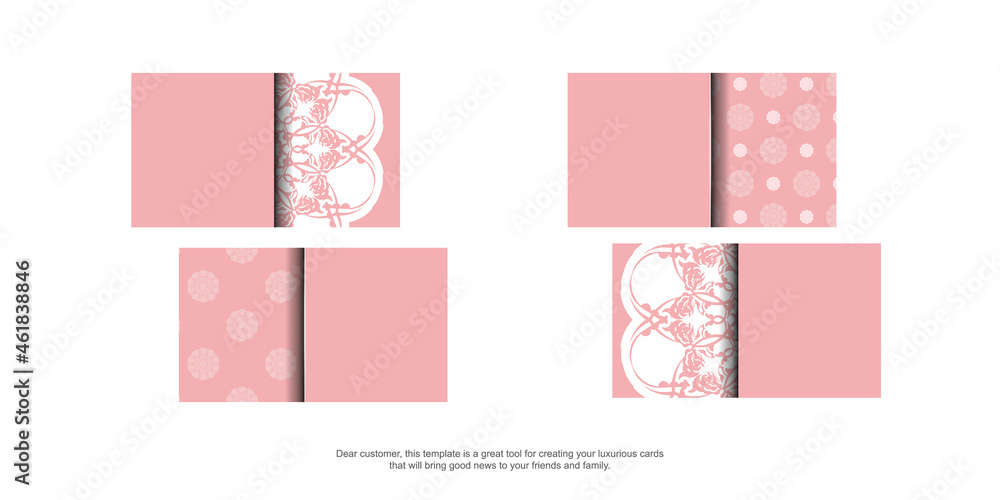 Business card template in pink with vintage white ornaments for your business.