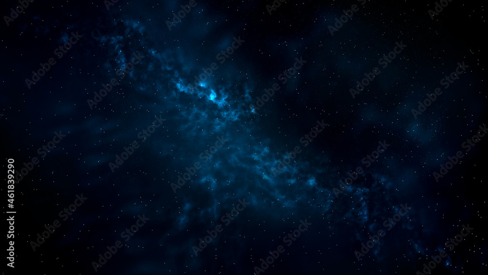 Abstract fantastic space of the universe. Space background with nebula and stars. Dark space background with an unknown planet, flashes of light in space. 3d illustration