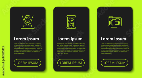 Set line Hologram, Cryogenic capsules and Motherboard. Business infographic template. Vector