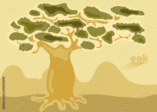 Vector image of an green oak. Illustration of a tree.