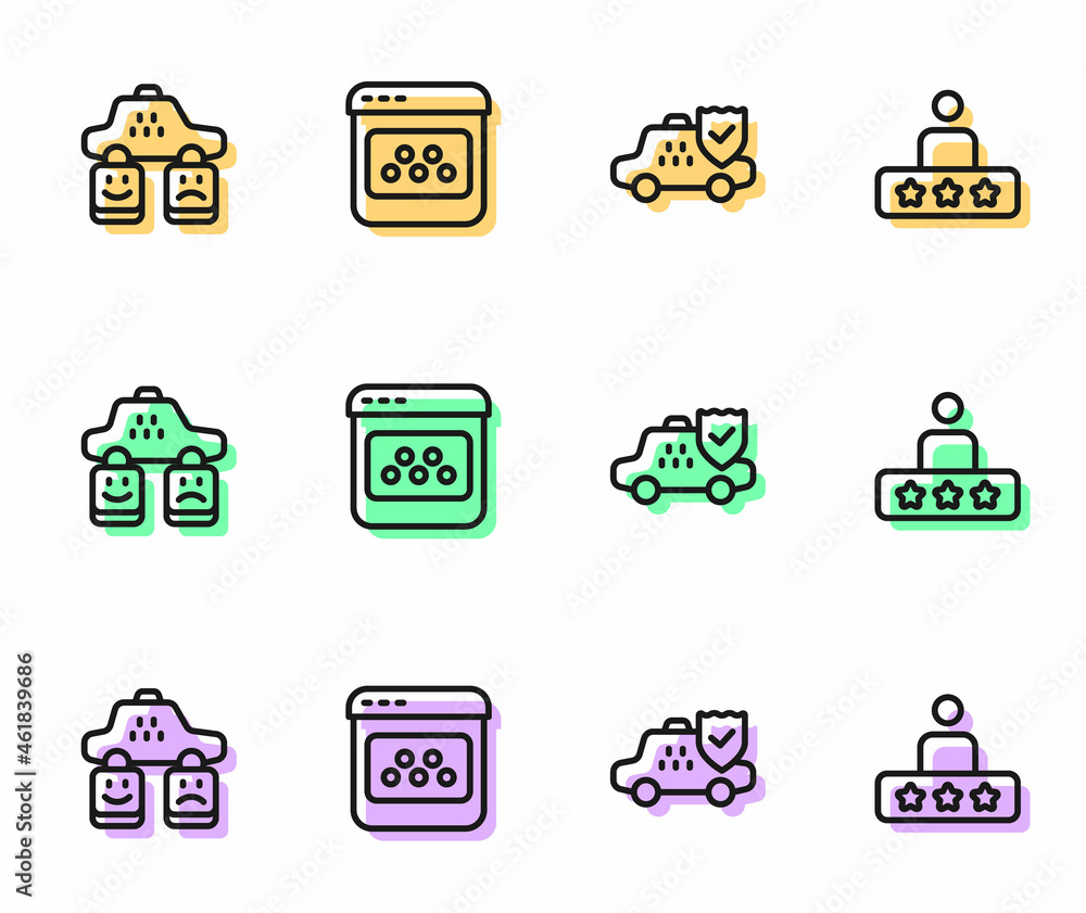 Set line Taxi car insurance, service rating, mobile app and icon. Vector Set line Taxi car insurance, service rating, mobile app and icon. Vector