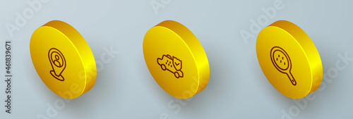 Set Isometric line Taxi client, car insurance and Search taxi icon. Vector