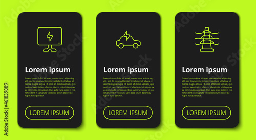 Set line Smart Tv, Electric car and tower line. Business infographic template. Vector